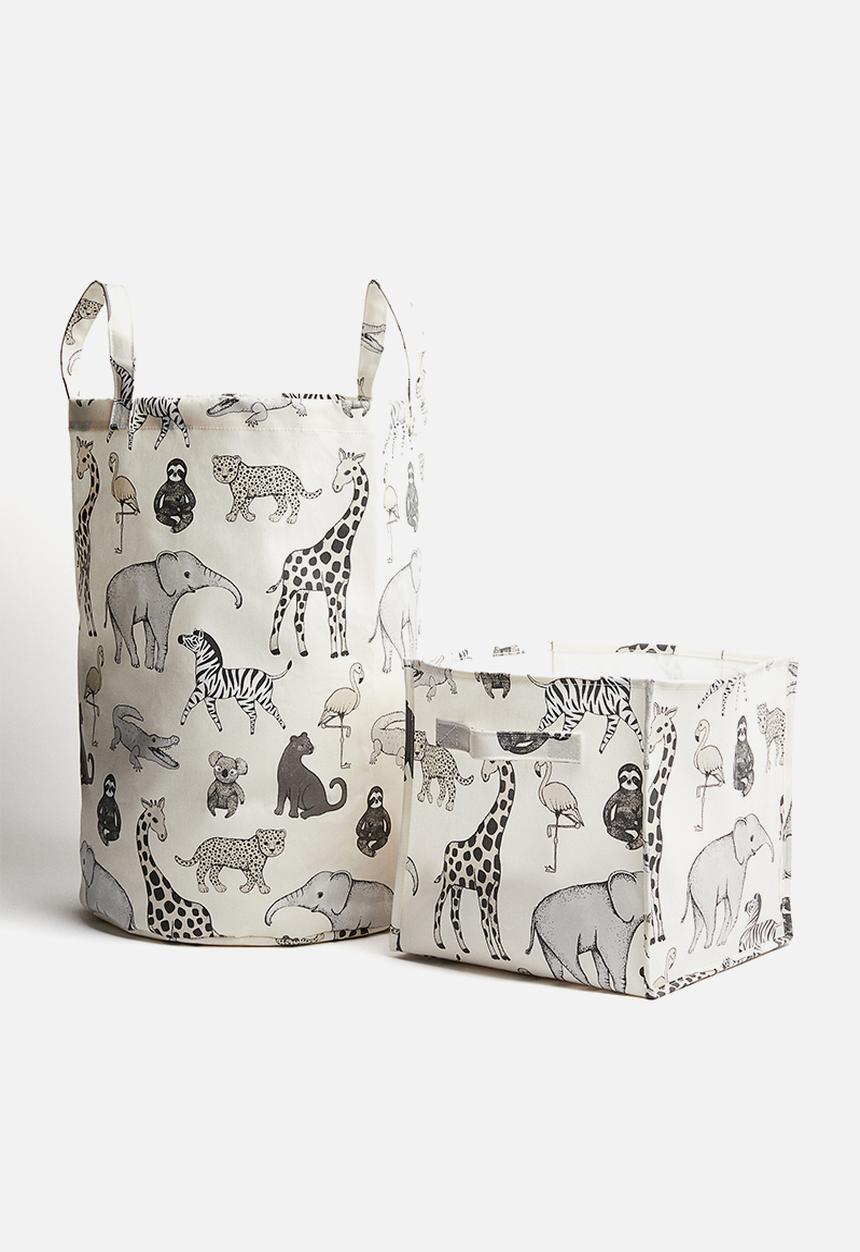 H&M - Printed storage basket - white/animals