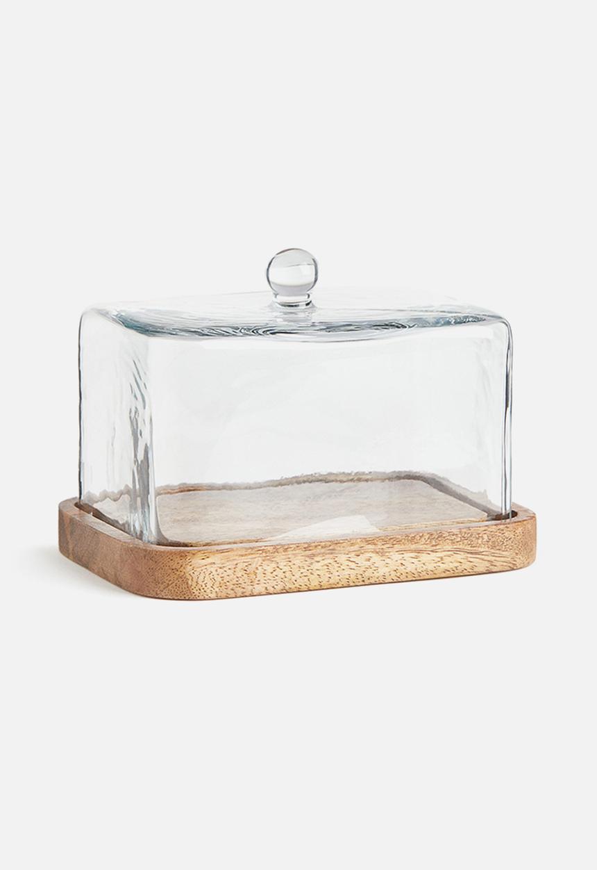 H&M - Glass-cloche butter dish - light beige & clear glass