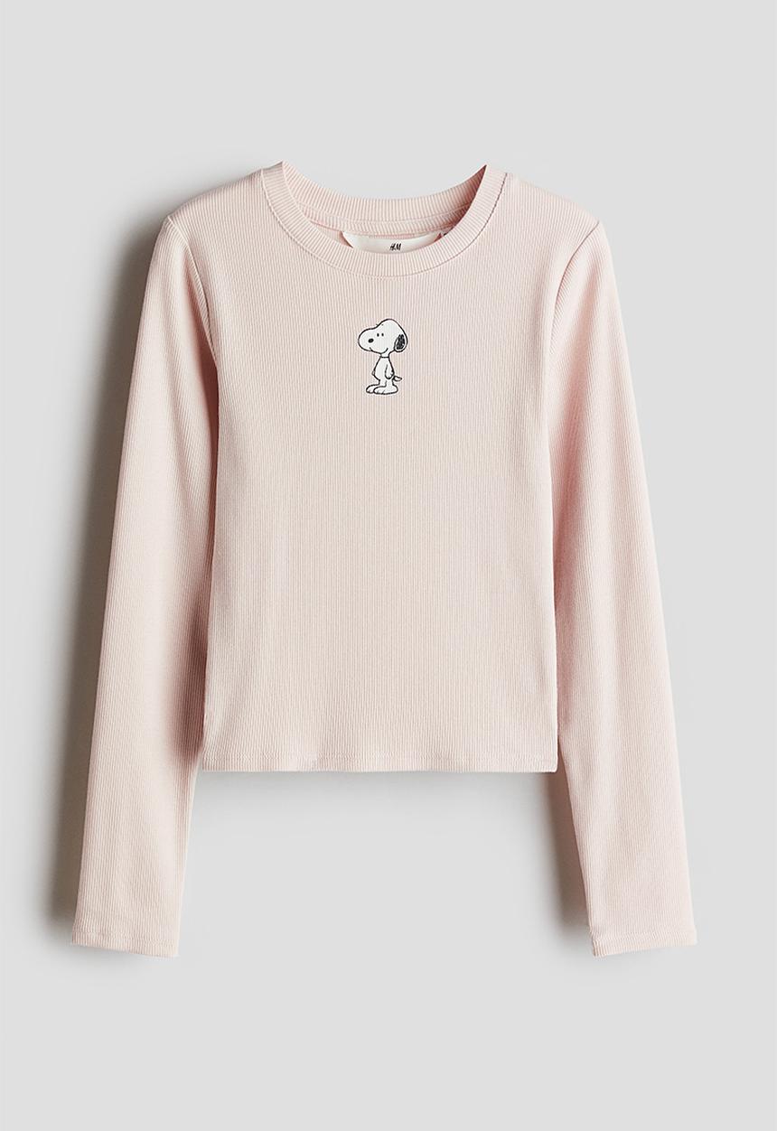 H&M - Print-motif jersey top - pink snoopy