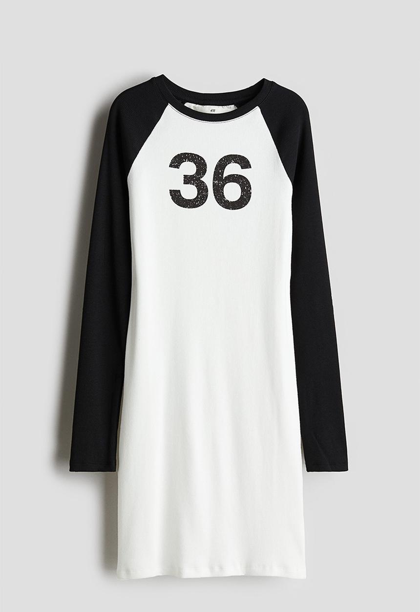H&M - Printed raglan-sleeved dress - white & 36