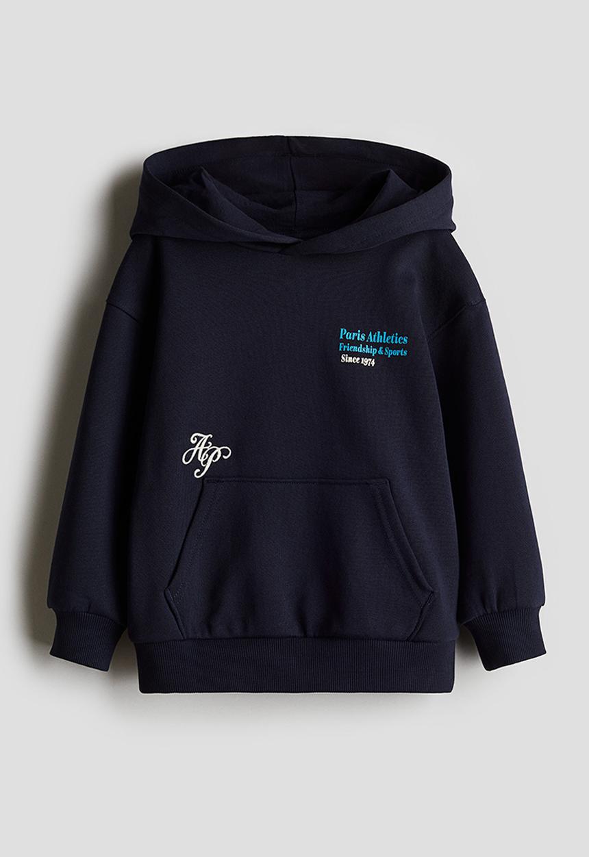 H&M - Print-detail hoodie - navy blue/paris athletics 