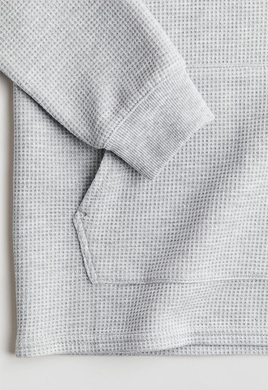 H&M - Waffled jersey hoodie - light grey