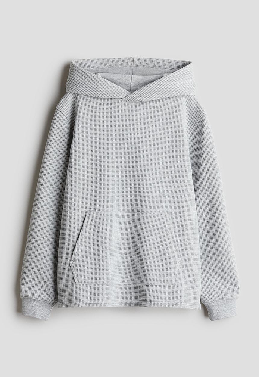 H&M - Waffled jersey hoodie - light grey
