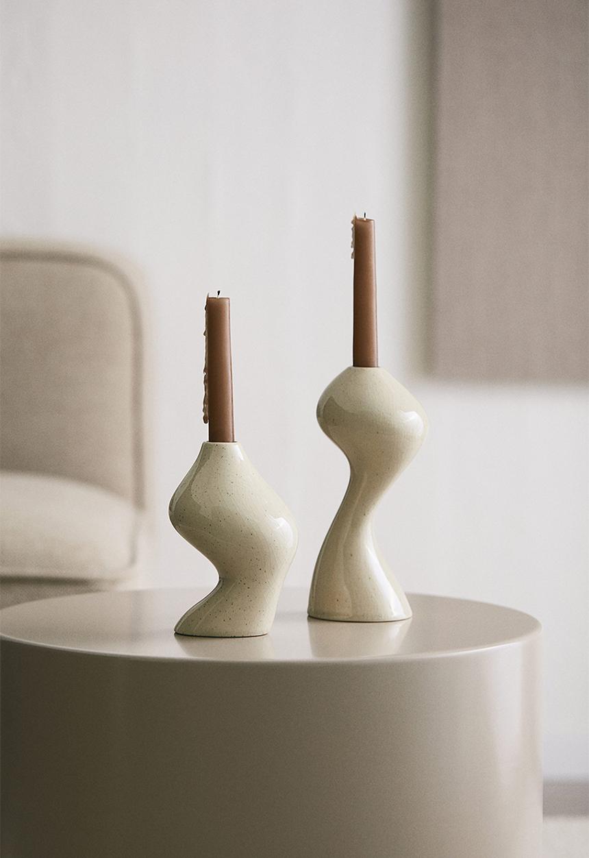 H&M - Stoneware candlestick - white
