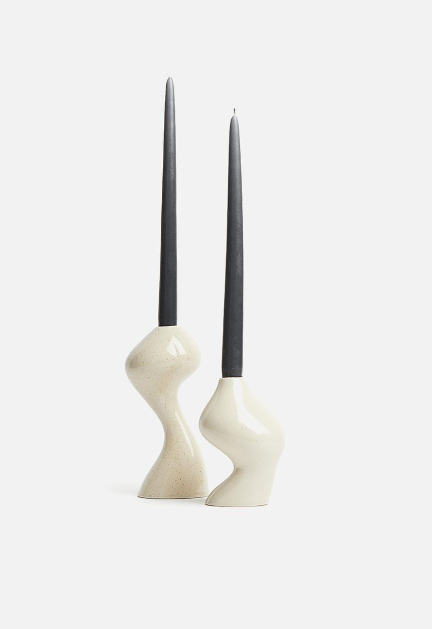 H&M - Large stoneware candlestick - white
