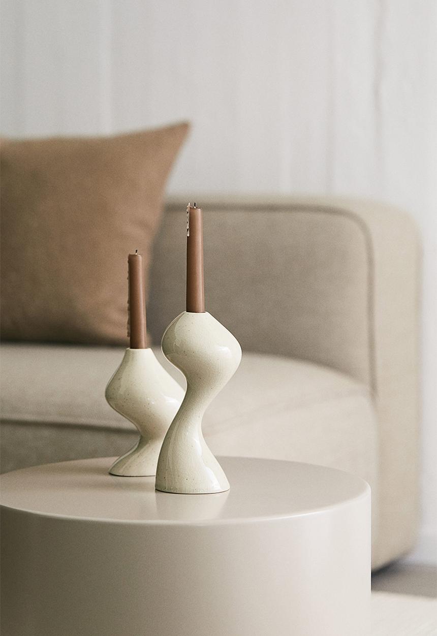H&M - Large stoneware candlestick - white
