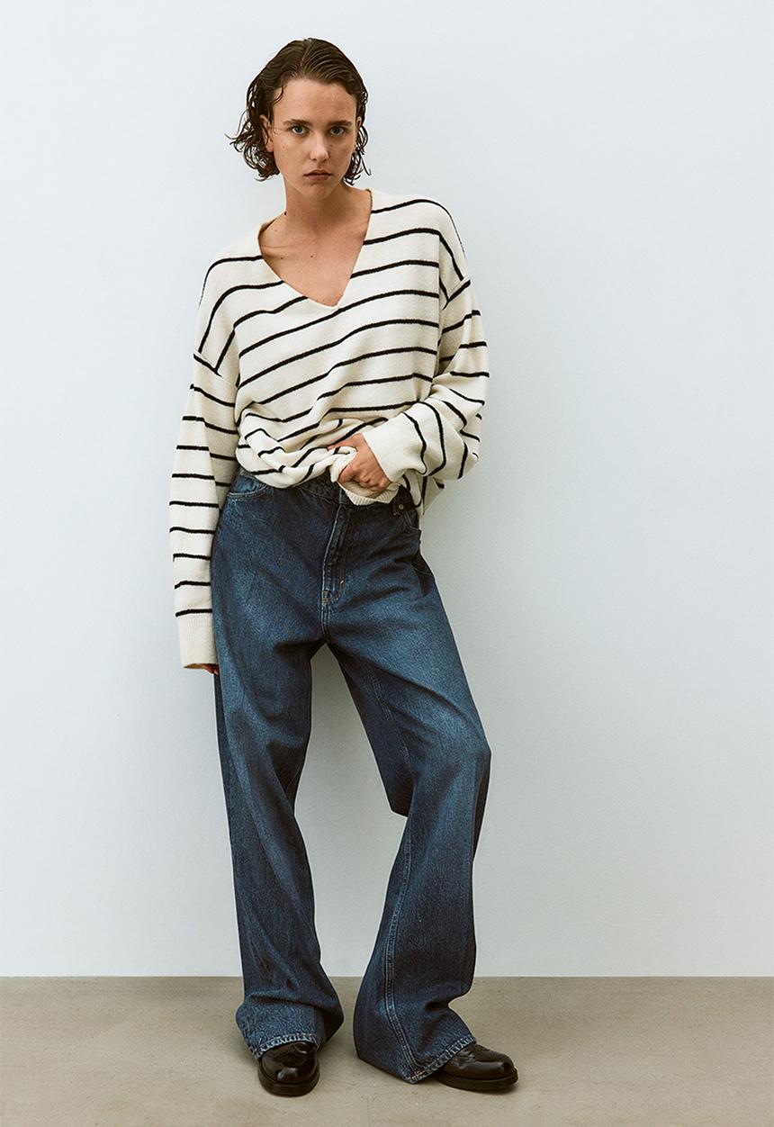 H&M - Oversized jumper - cream striped