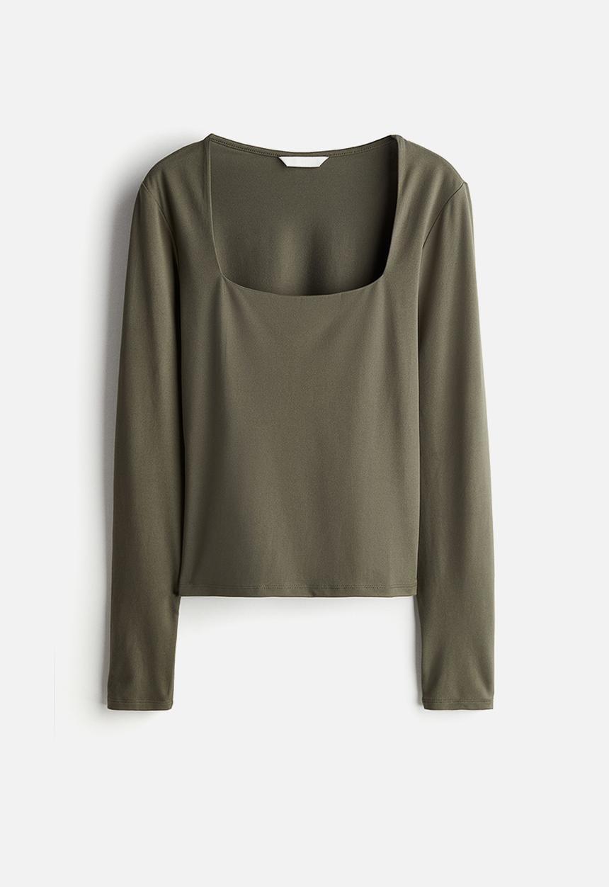 H&M - Long-sleeved jersey top - dark khaki green
