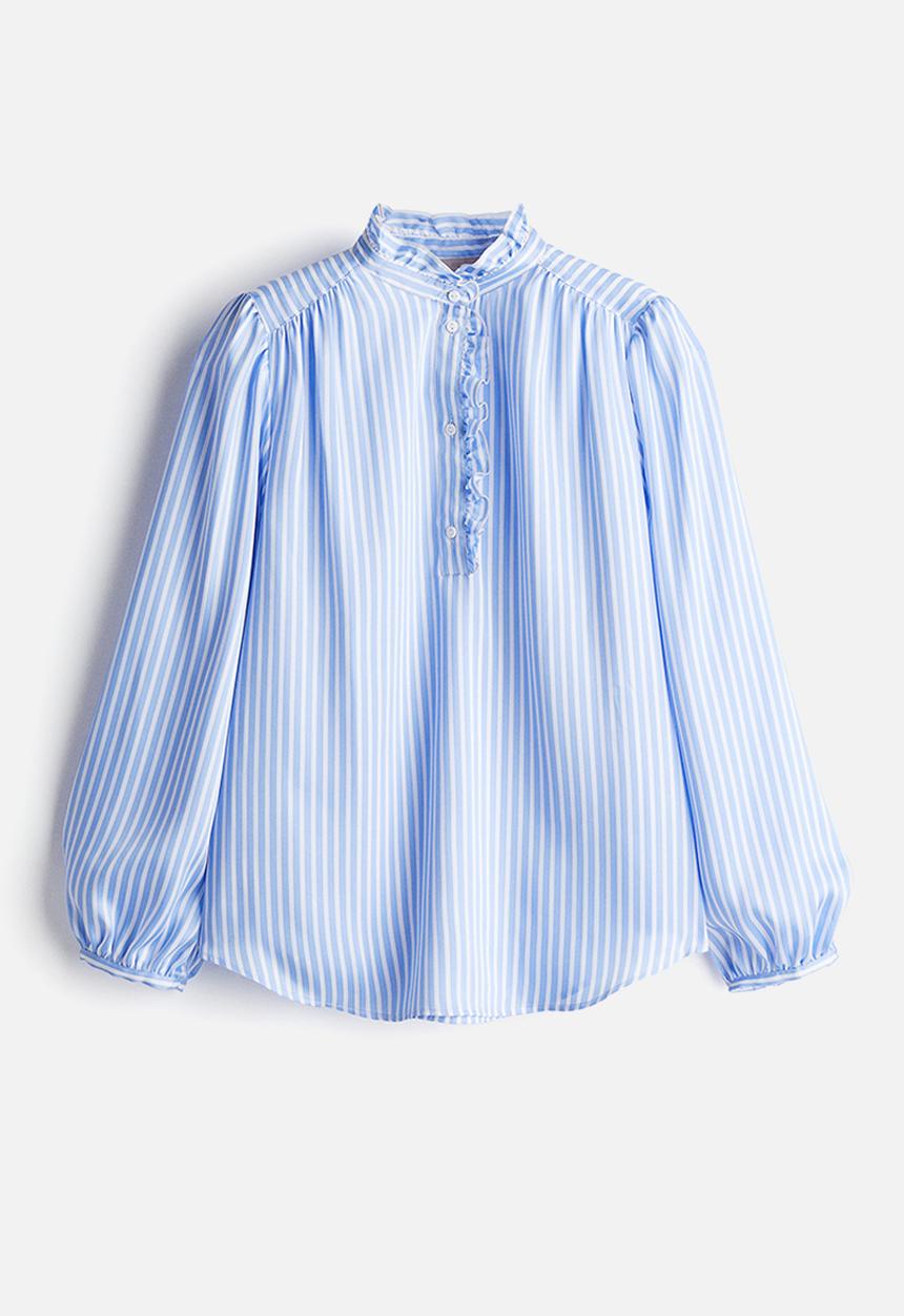 H&M - Frill-trimmed blouse - light blue striped