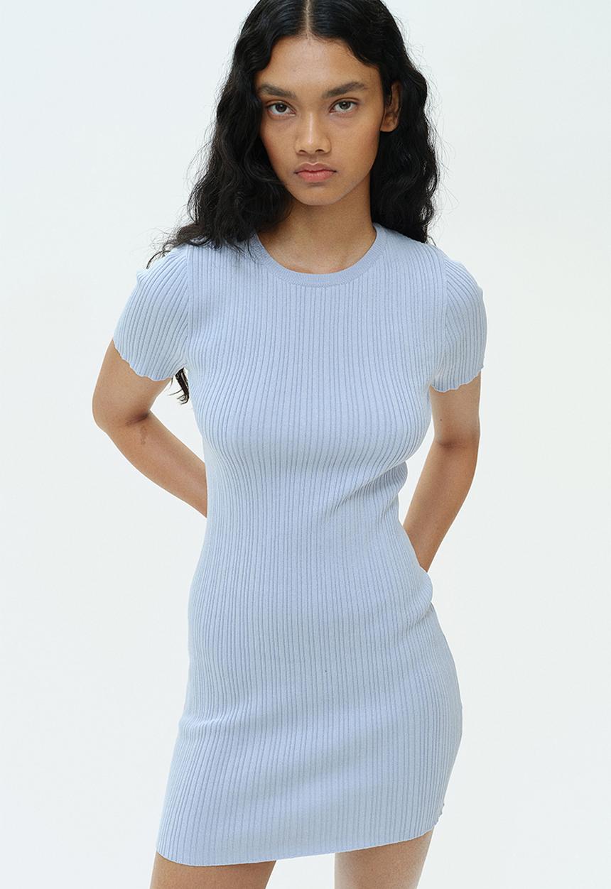 H&M - Rib-knit bodycon dress - light blue 