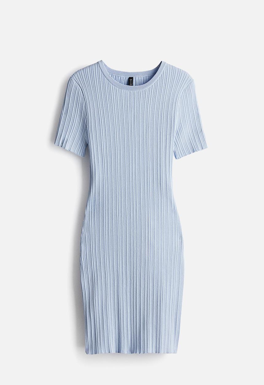 H&M - Rib-knit bodycon dress - light blue 