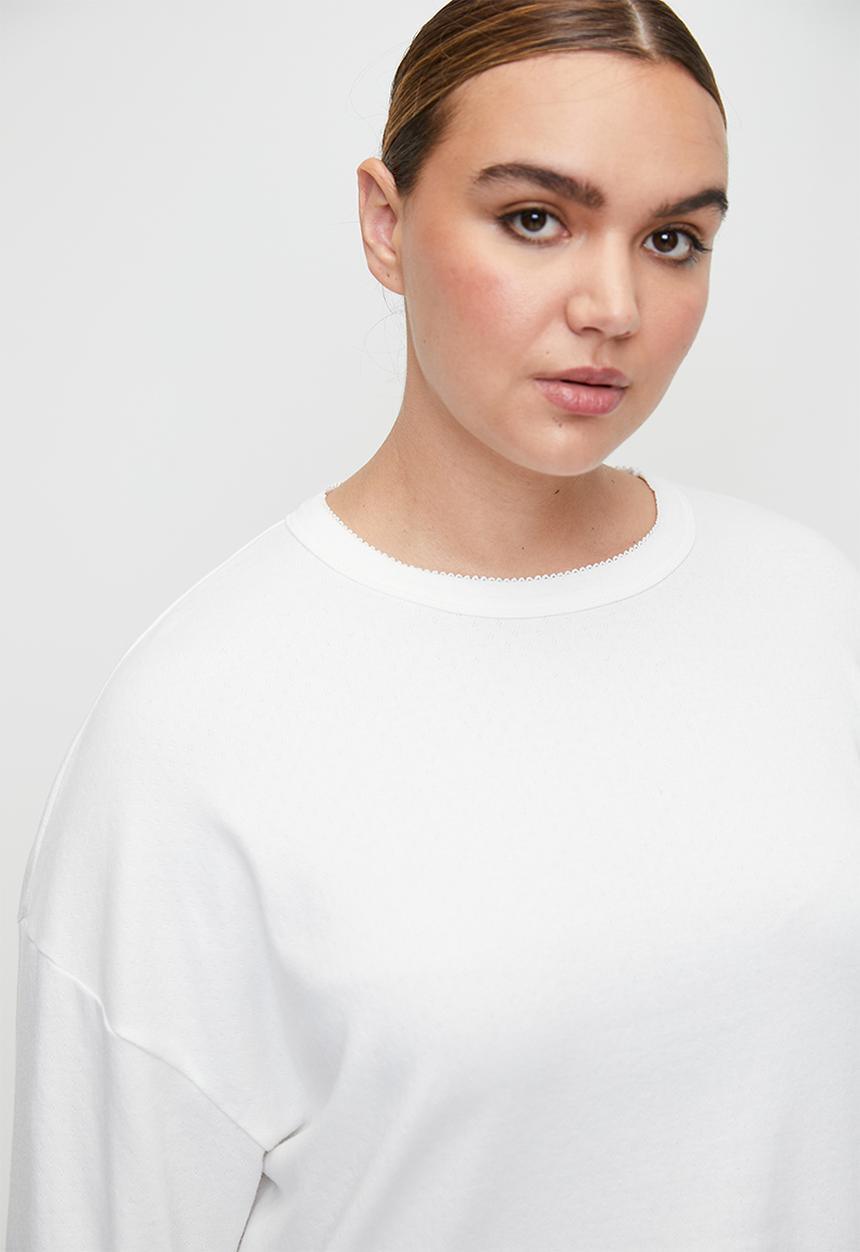 Cotton On - Plus Pointelle Rib Long Sleeve Top - Coconut Milk