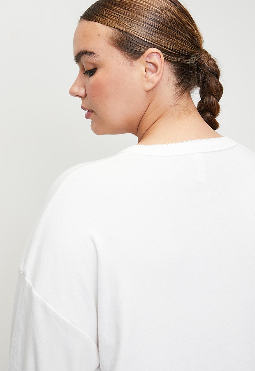 Cotton On - Plus Pointelle Rib Long Sleeve Top - Coconut Milk