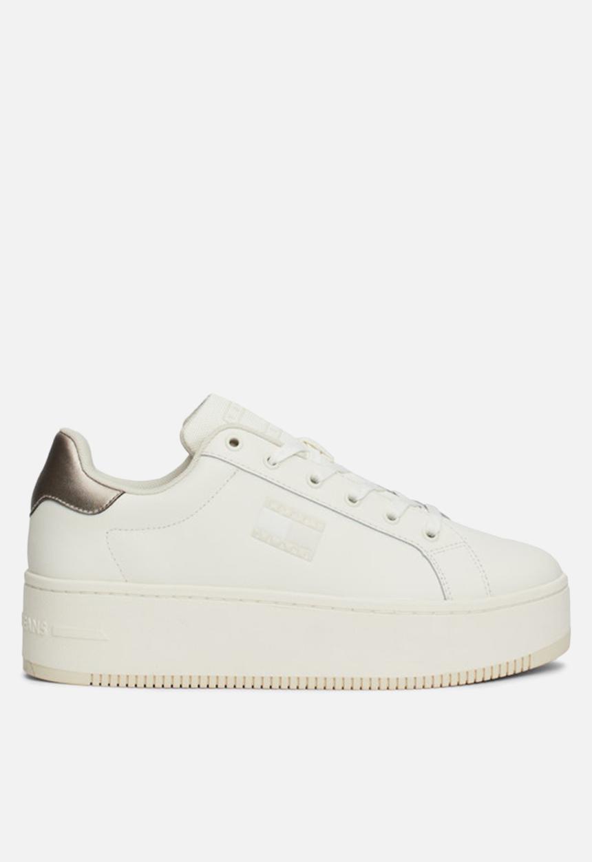 Tommy Hilfiger - Flatform leather sneaker - ivory/gray gold