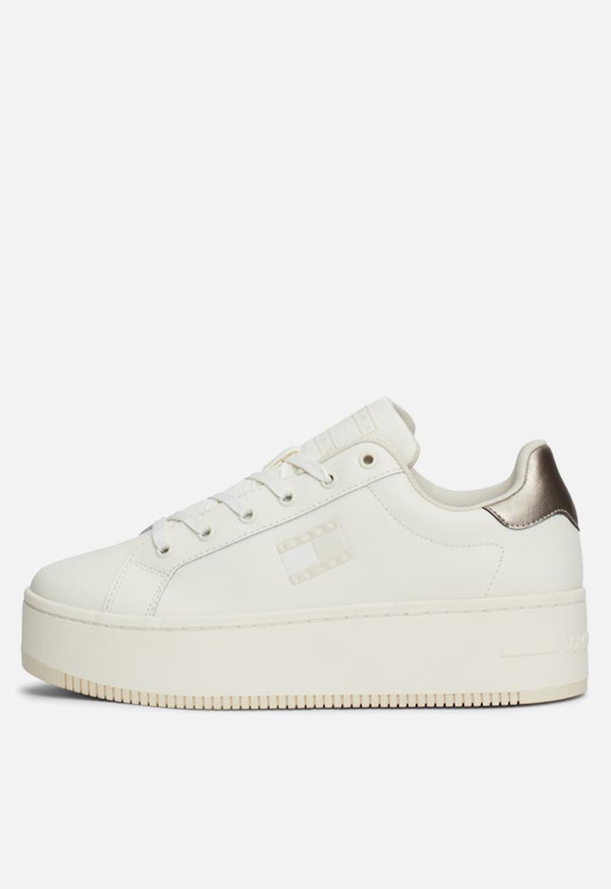 Tommy Hilfiger - Flatform leather sneaker - ivory/gray gold