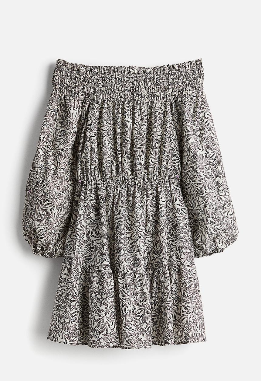 H&M - Off-the-shoulder dress - cream/grey patterned 