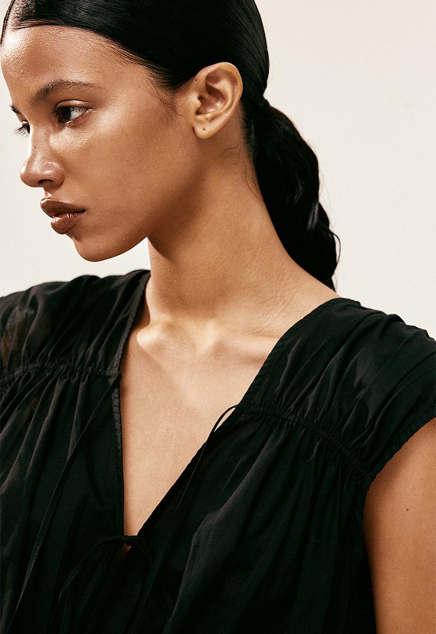 H&M - Tie-detail cotton blouse - black
