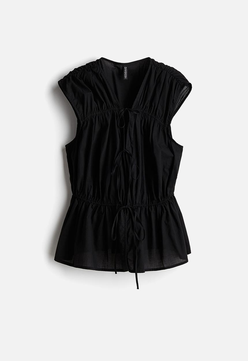 H&M - Tie-detail cotton blouse - black