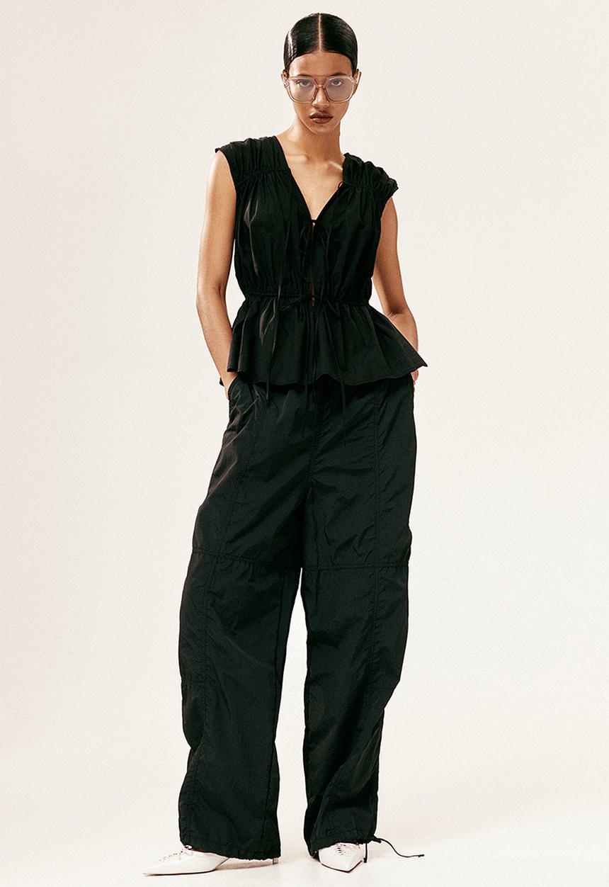 H&M - Tie-detail cotton blouse - black