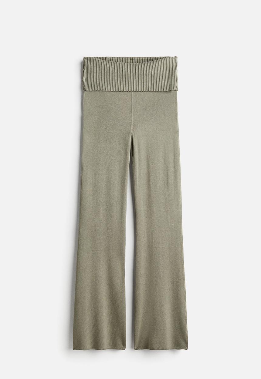 H&M - Flared fine-knit trousers - khaki green