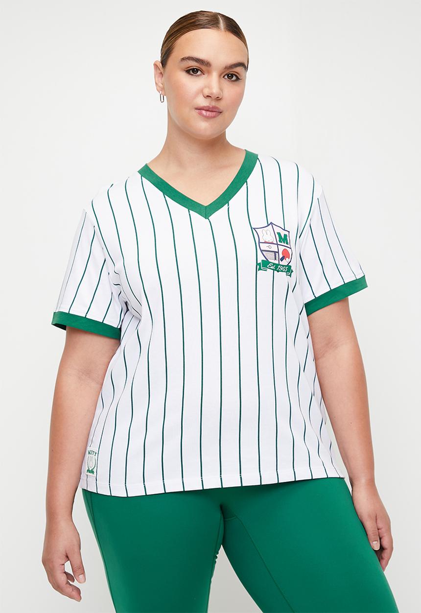 Cotton On - Plus Active V Neck Tshirt - Alpine Green Stripe/Lcn Miffy