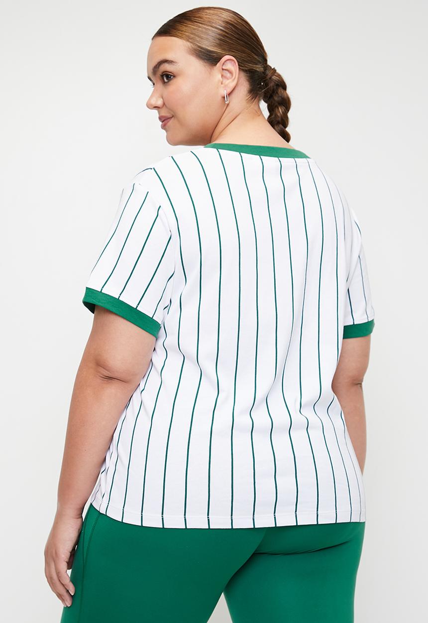 Cotton On - Plus Active V Neck Tshirt - Alpine Green Stripe/Lcn Miffy