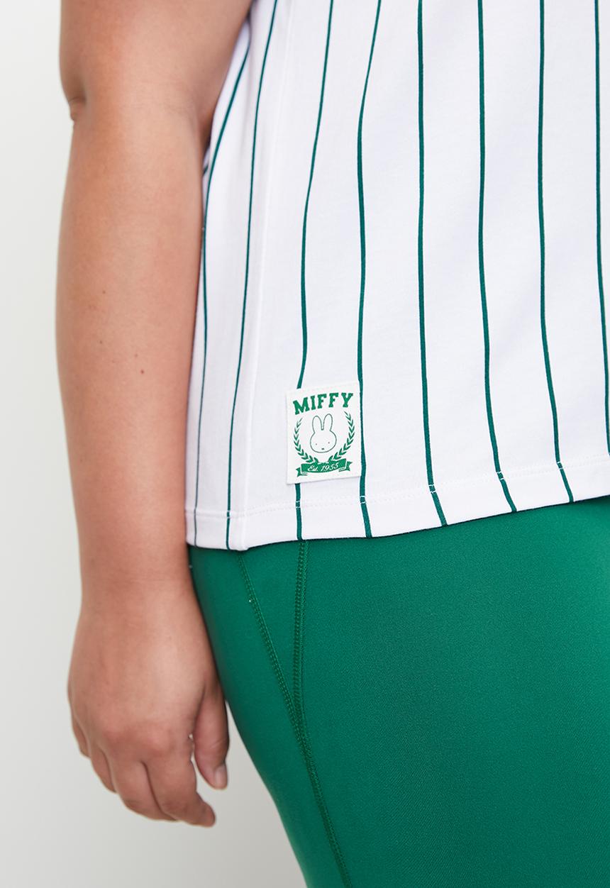 Cotton On - Plus Active V Neck Tshirt - Alpine Green Stripe/Lcn Miffy
