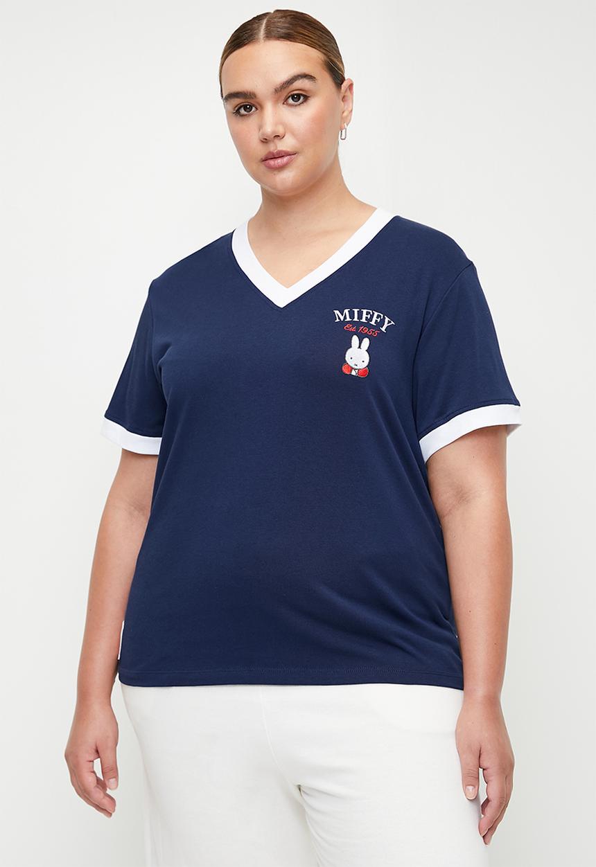 Cotton On - Plus Active V Neck Tshirt - Heritage Blue Stripe / Lcn Miffy