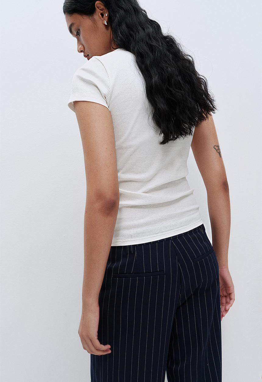 H&M - Ribbed T-shirt - cream