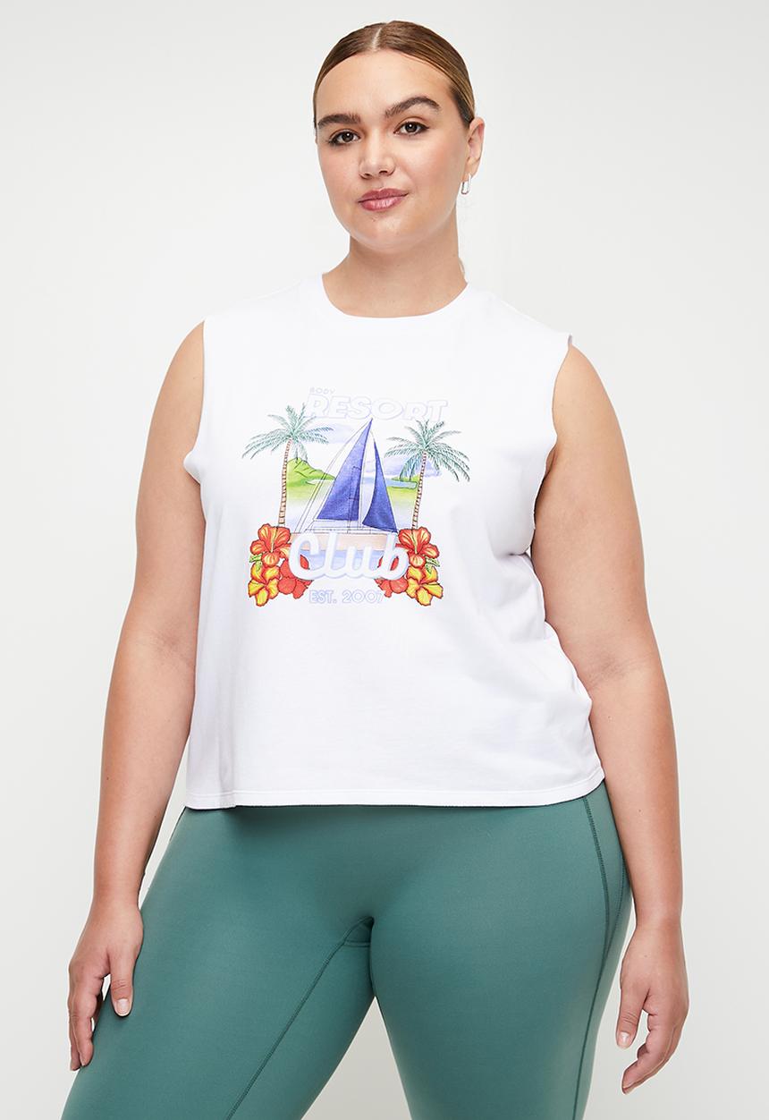 Cotton On - Plus Active Graphic Crew Tank - White/Resort Club
