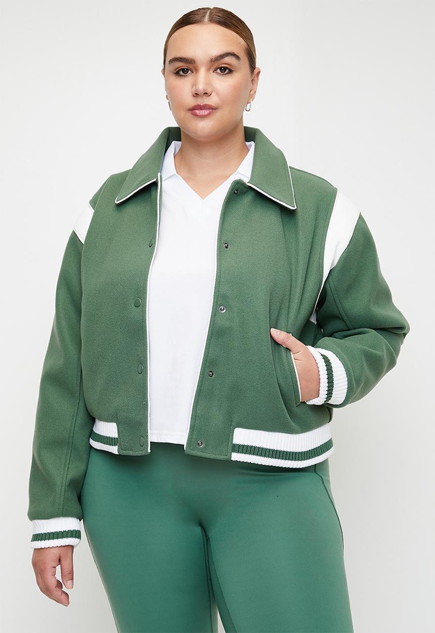 Cotton On - Plus On Field Panelled Bomber Jacket - Emerald Forest