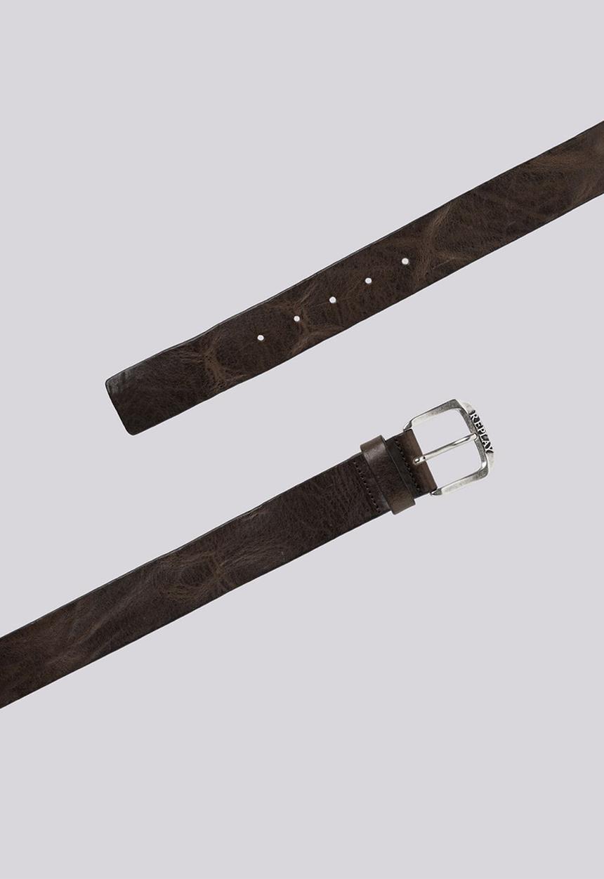 Replay - Vintage Leather Belt - Faded Grey Mud