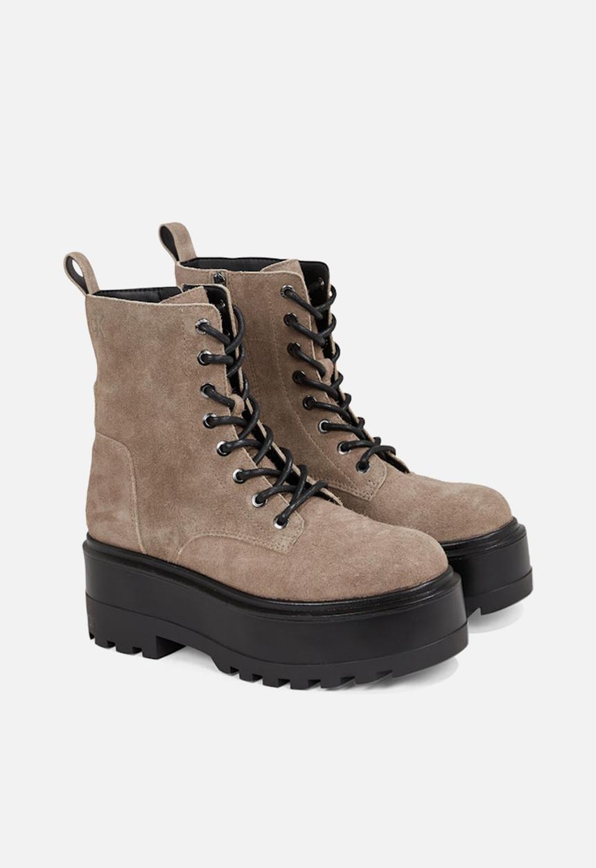 Calvin Klein - Flatform leather lace up boot - fossil/black