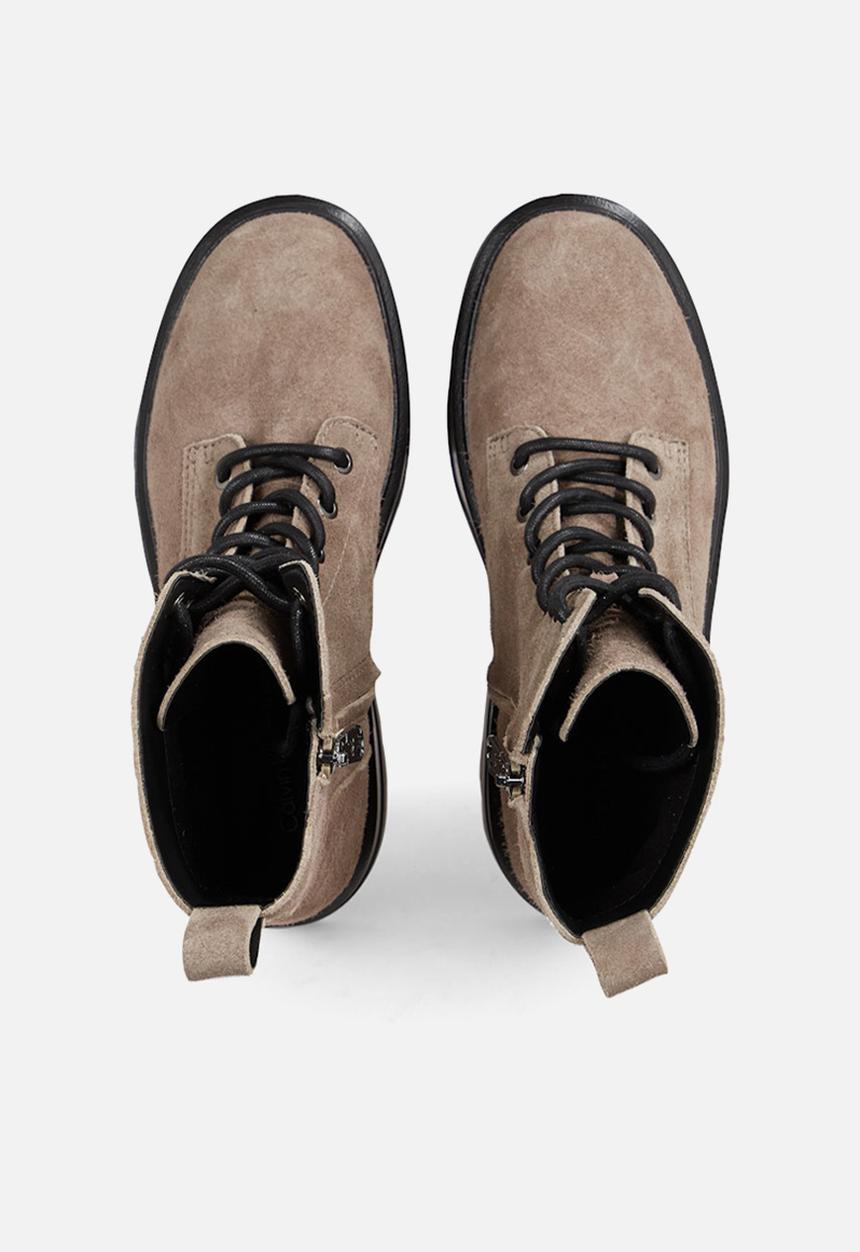 Calvin Klein - Flatform leather lace up boot - fossil/black
