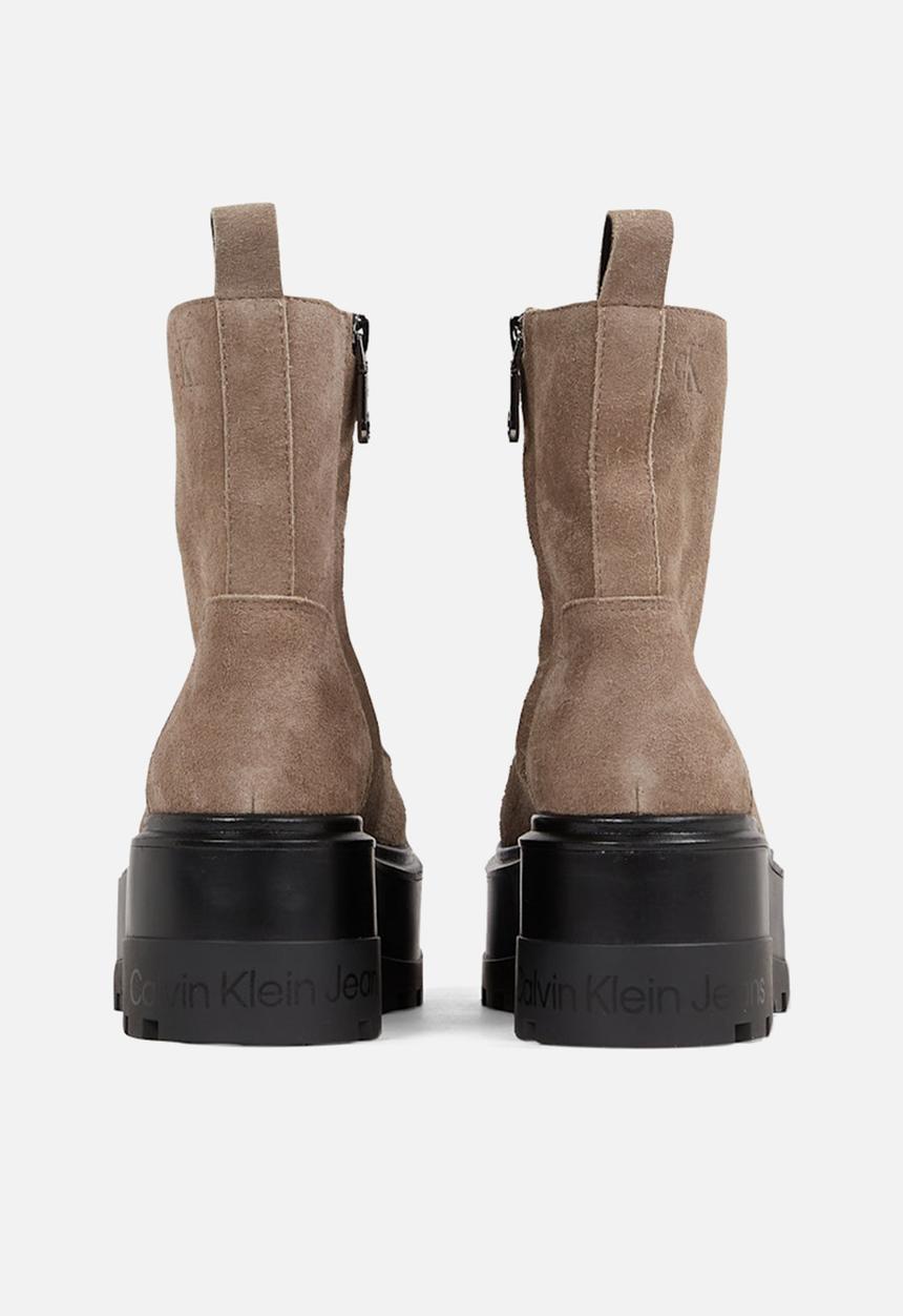 Calvin Klein - Flatform leather lace up boot - fossil/black