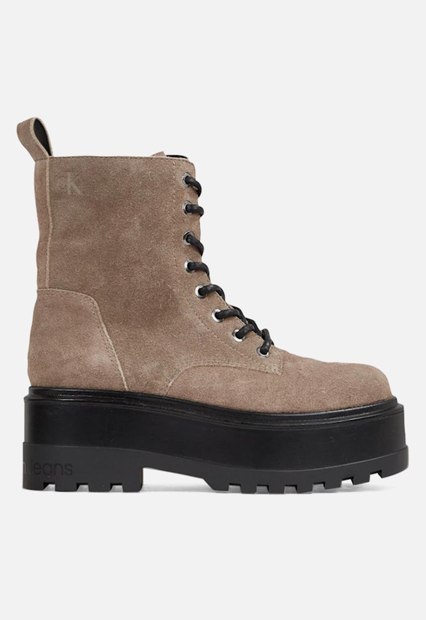 Calvin Klein - Flatform leather lace up boot - fossil/black