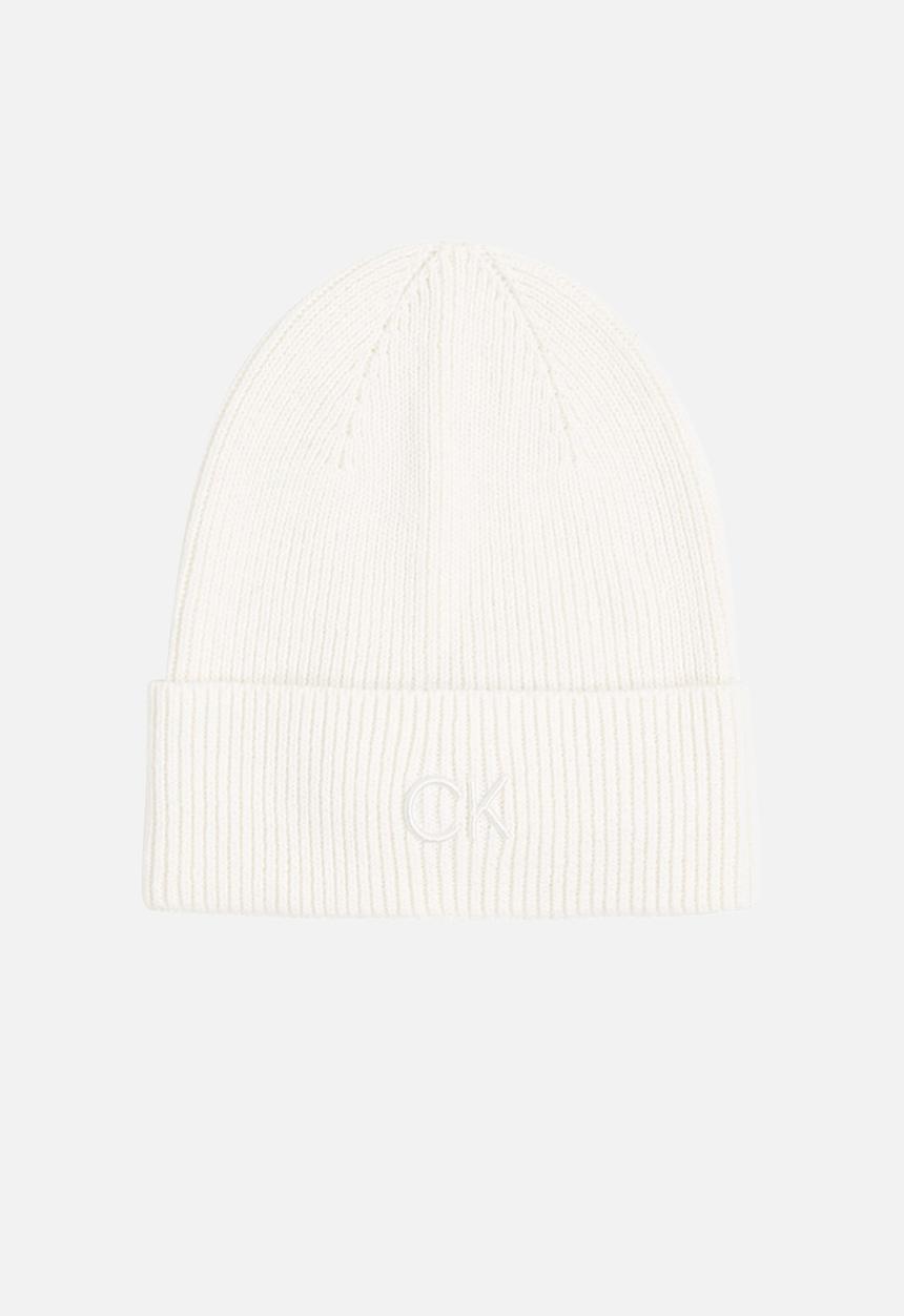 Calvin Klein - Ck embroidery fine rib beanie - lily white