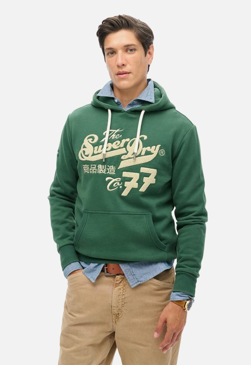Superdry. - Embroider script graphic hood - academy green