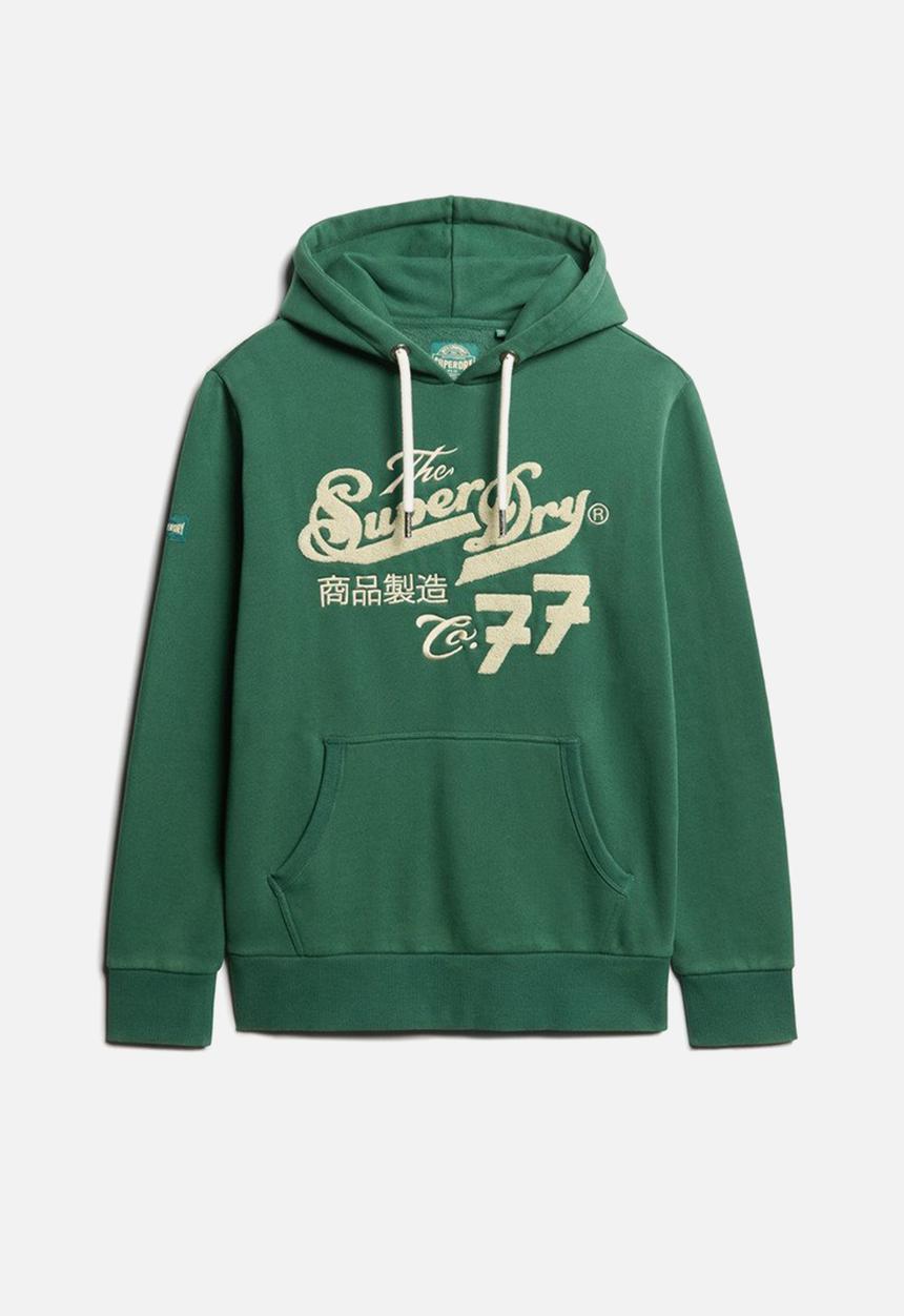 Superdry. - Embroider script graphic hood - academy green