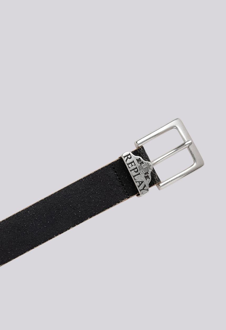 Replay - Crinckle Leather Belt - Black
