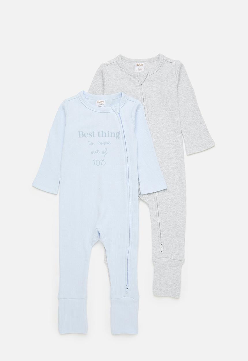 Cotton On - 2 pack organic pointelle zip romper - white water blue/best thing 2025&cloud marle