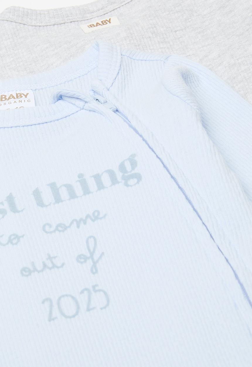 Cotton On - 2 pack organic pointelle zip romper - white water blue/best thing 2025&cloud marle