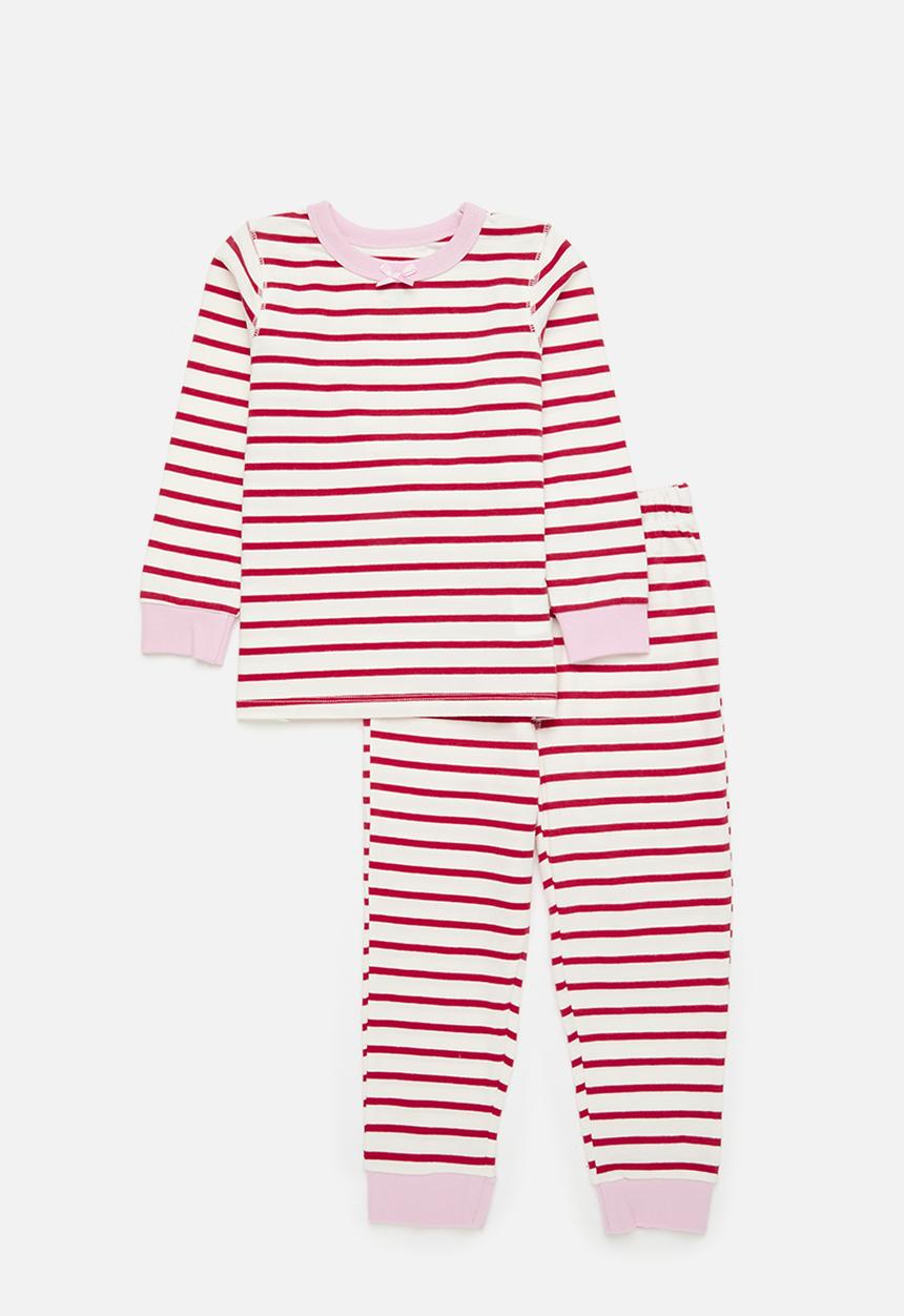 Cotton On - Ava long sleeve pyjama set - marian stripe vanilla/varsity red