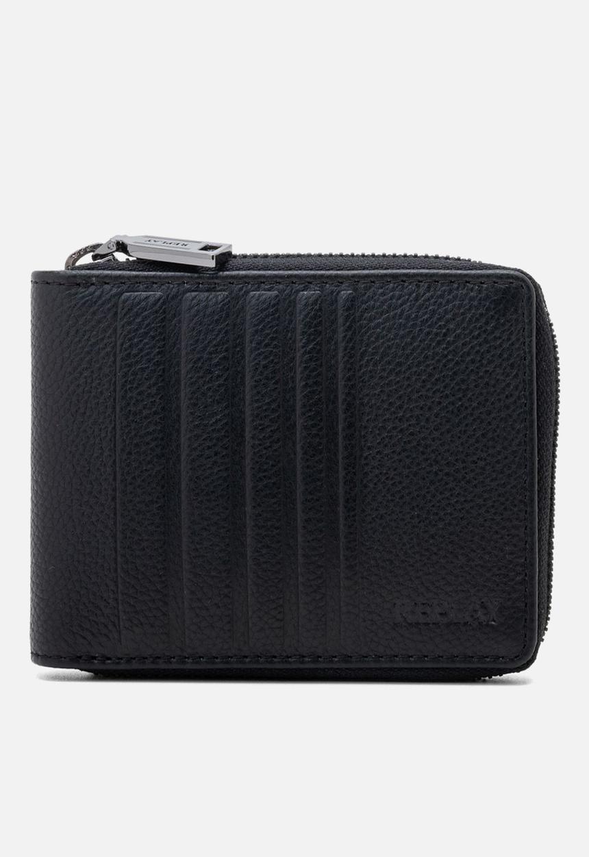 Replay - Cow Hammered Leather Wallet - Black