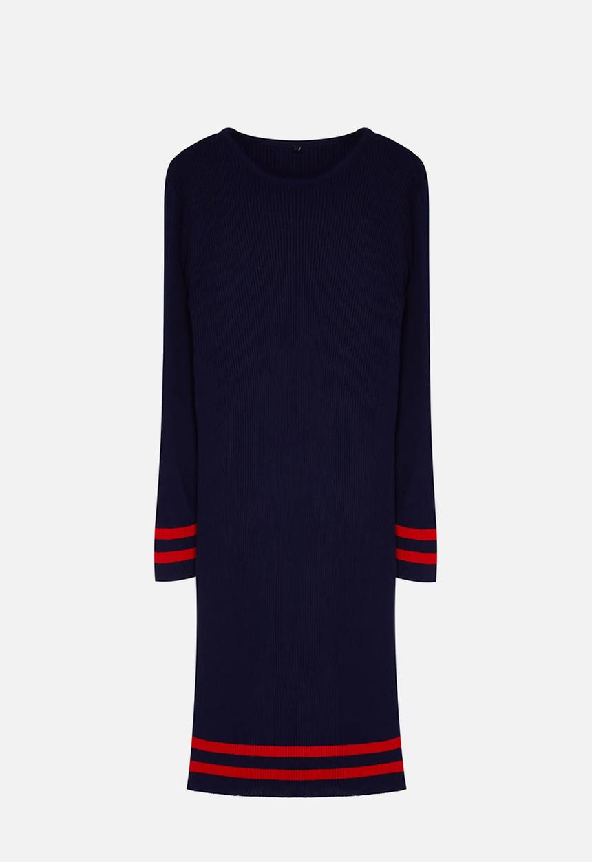 Trendyol - Plus Corduroy Knitwear Plus Size Dress - Navy Blue
