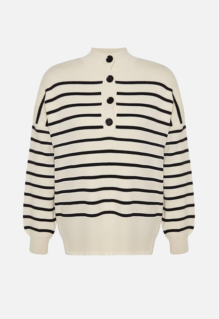Trendyol - Striped Knit Sweater - Ecru 