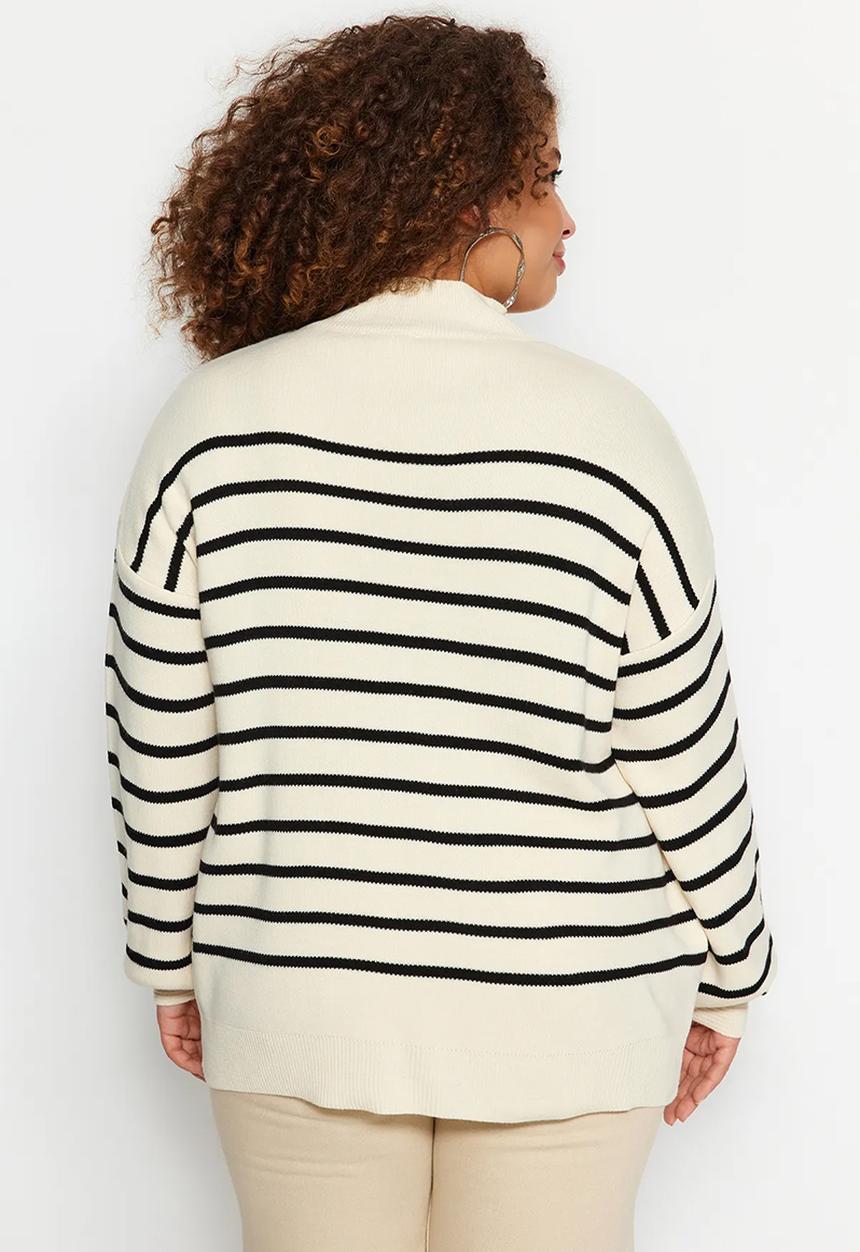 Trendyol - Striped Knit Sweater - Ecru 