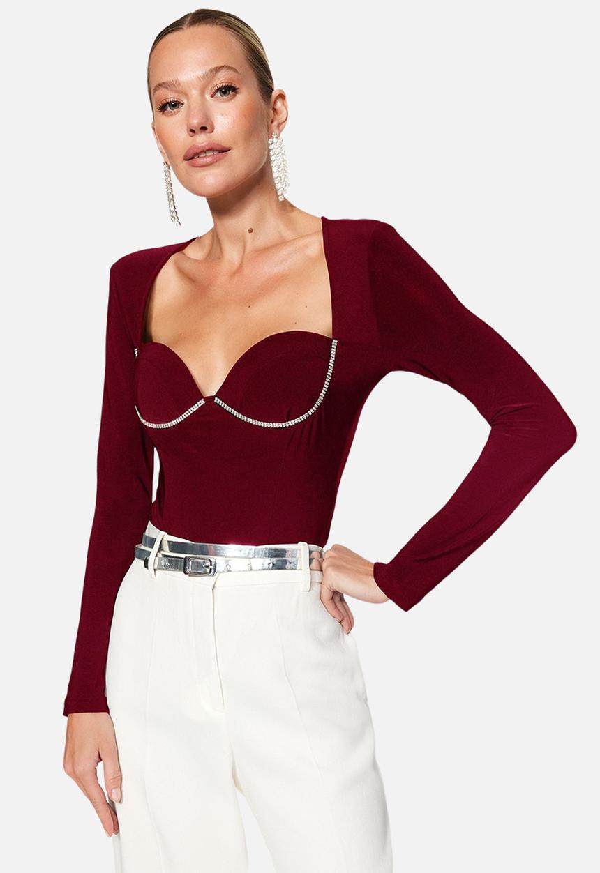 Trendyol - Claret shiny stone body - red