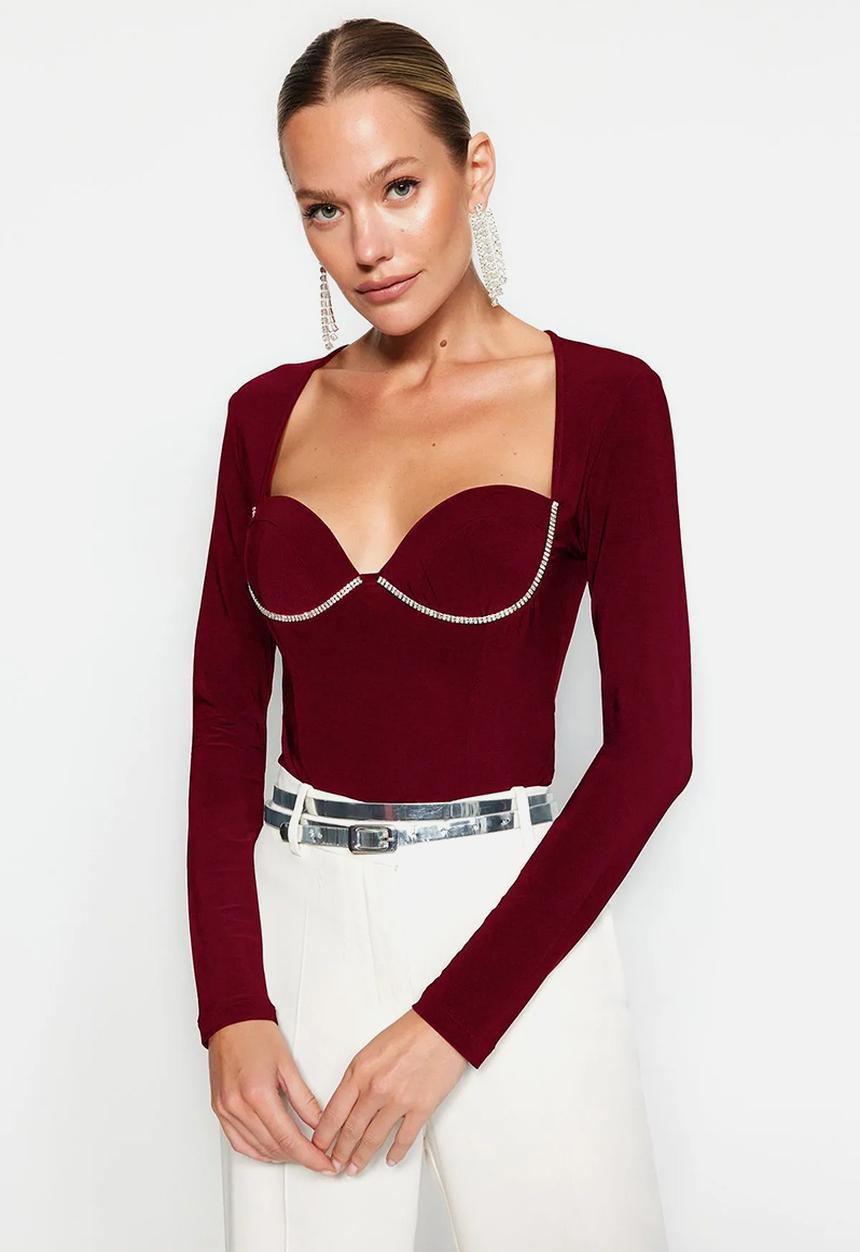 Trendyol - Claret shiny stone body - red