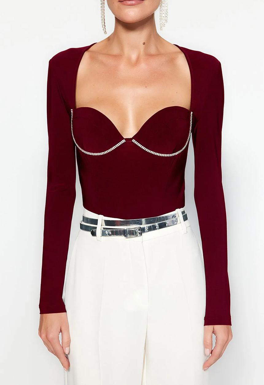 Trendyol - Claret shiny stone body - red
